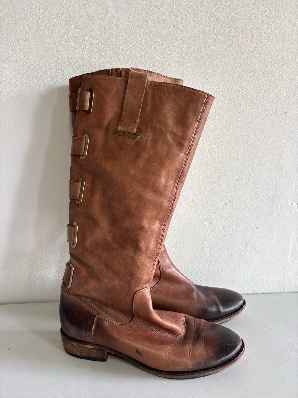 Arturo Chiang Brown Leather Knee-High Boots with Dark Toe